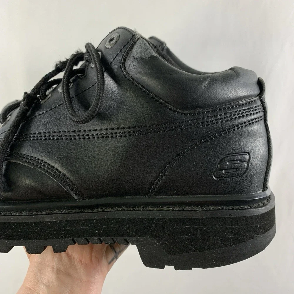 Skechers Mens Y2K Leather Lace Up Lug Sole Work Boots Size 10.5 Extra Wide Black
